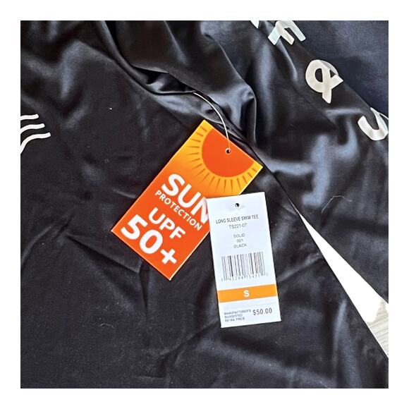 NEW Surf & SWIM TEE Long Sleeve SM Men's Women's Swimming T Shirt Black UPF 50+ - Picture 4 of 6